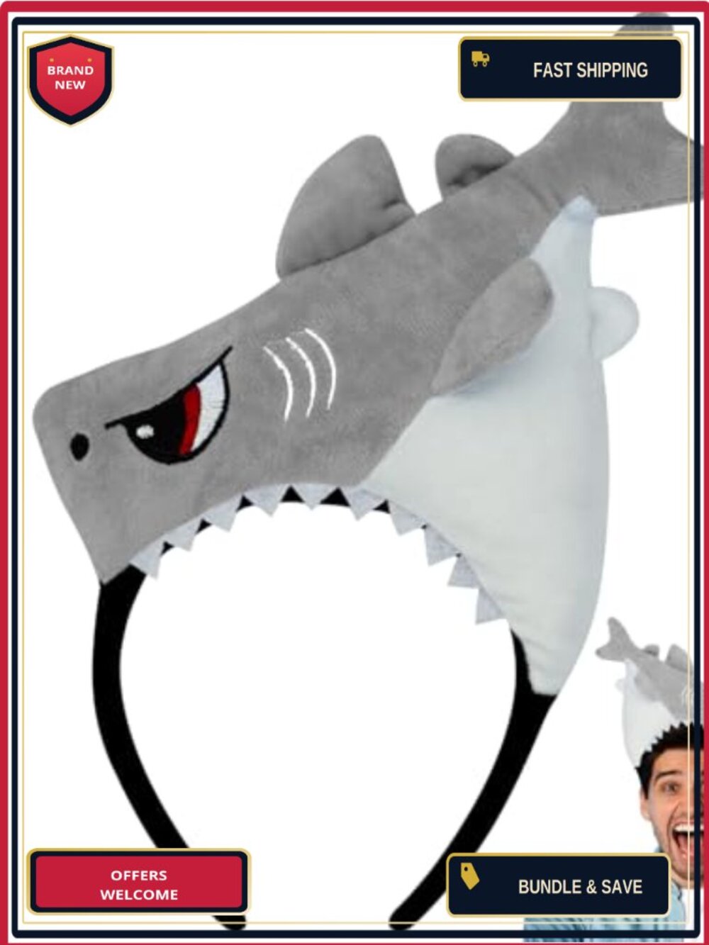 Shark Headband Plush Funny Hat Costume Ocean Animal Accessory